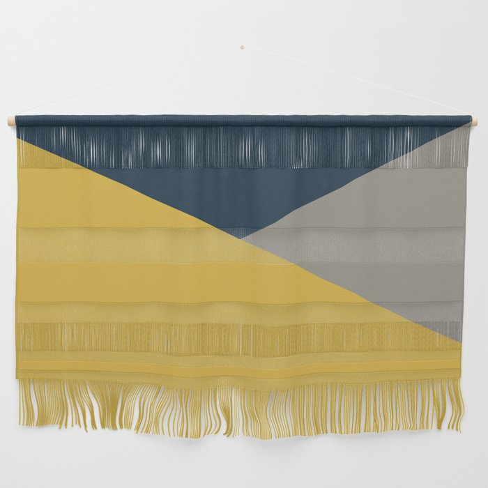 Envelope - Minimalist Geometric Color Block in Light Mustard Yellow, Navy Blue, and Gray Wall Hanging
