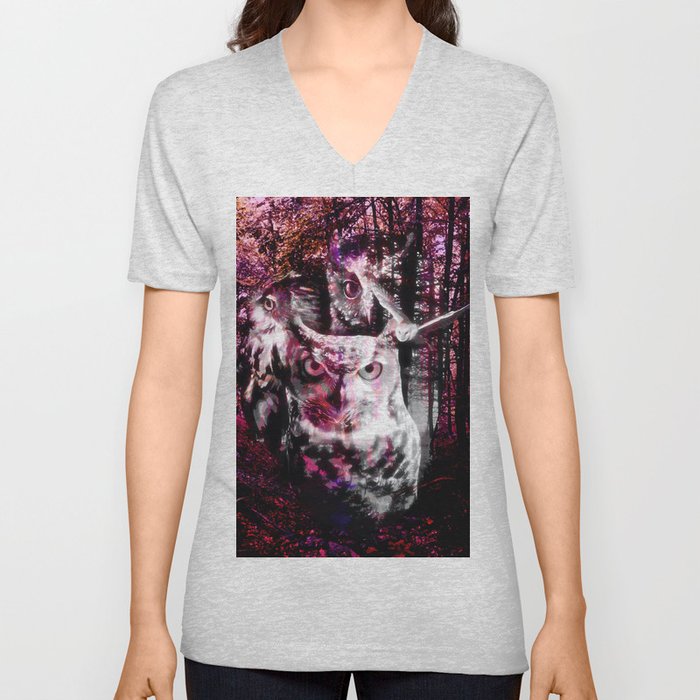 Forest Owl Painting V Neck T Shirt