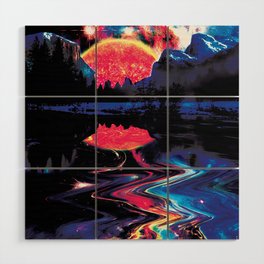 Sci-fi Sunset in the Mountains  Wood Wall Art