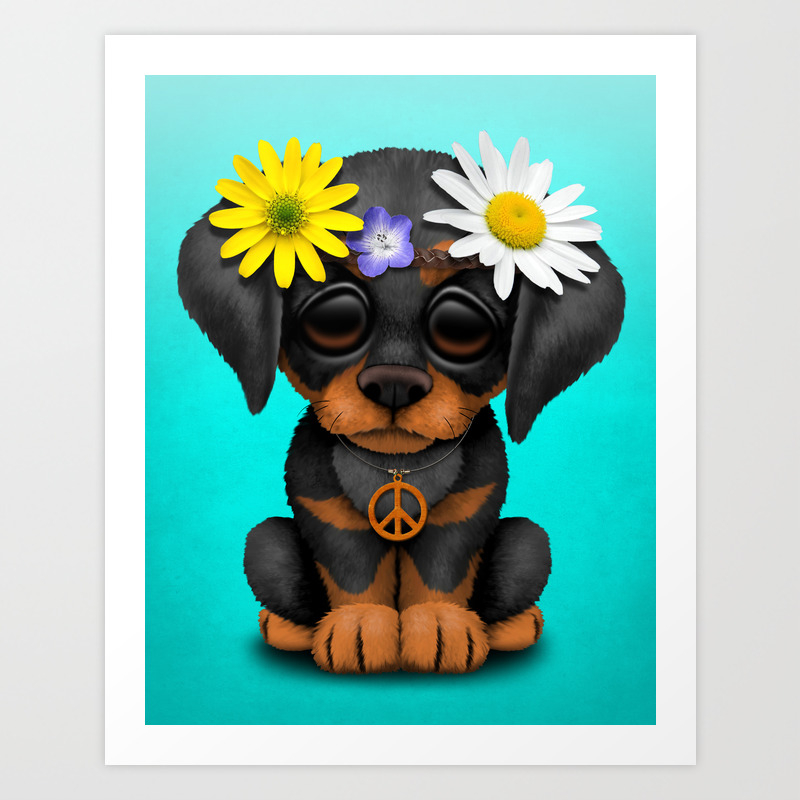 Cute Doberman Puppy Hippie Art Print By Jeffbartels Society6