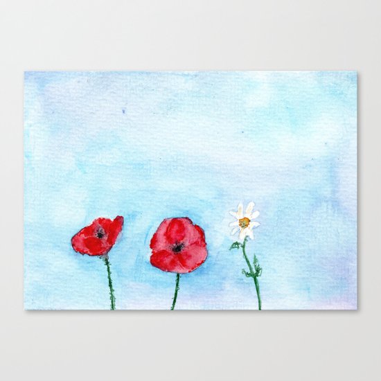 Two poppies and a daisy || watercolor Canvas Print