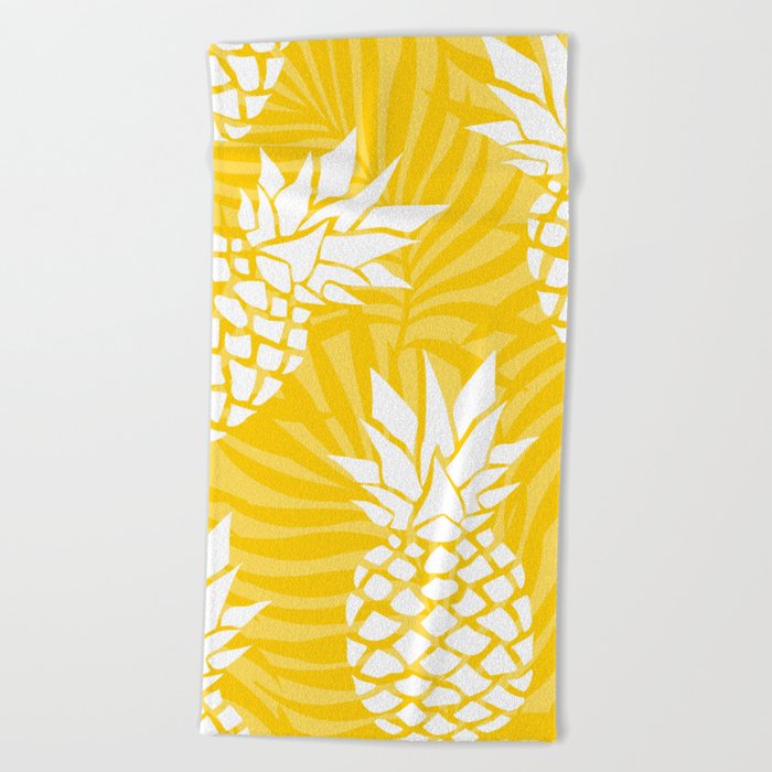 Bright Yellow, Summer, Pineapple Art Beach Towel