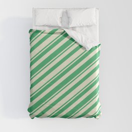[ Thumbnail: Sea Green & Beige Colored Lines Pattern Duvet Cover ]