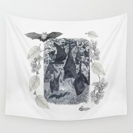 Autumn Bats Black & White Wall Tapestry