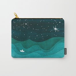 Starry Ocean, teal sailboat watercolor sea waves night Carry-All Pouch