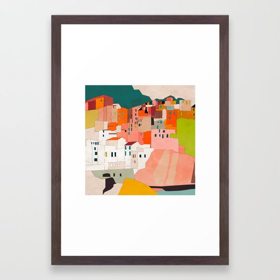 Italy Coast Houses Minimal Abstract Painting Framed Art Print By
