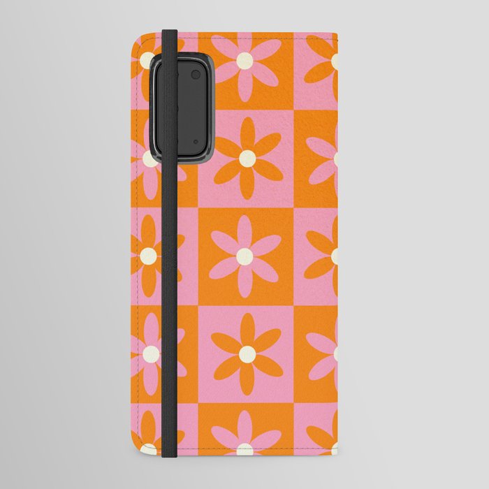 Pink and Orange Flower Checker Pattern Android Wallet Case