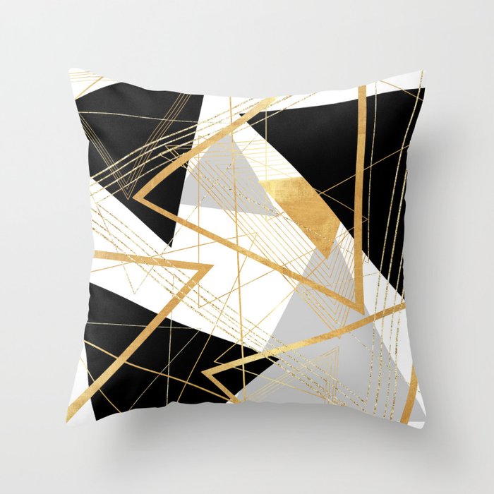 Black and Gold Geometric Throw Pillow