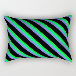[ Thumbnail: Eye-catching Tan, Lime, Green, Medium Slate Blue & Black Colored Striped/Lined Pattern Rectangular Pillow ]