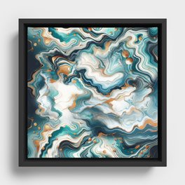 Teal, Blue & Gold Marble Agate  Framed Canvas