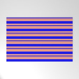 [ Thumbnail: Light Salmon & Blue Colored Lined/Striped Pattern Welcome Mat ]