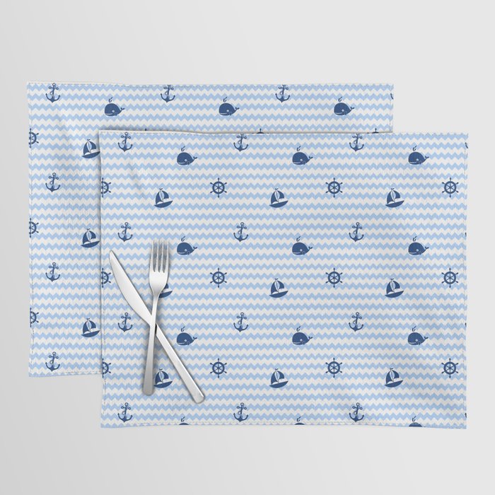 Nautical Navy Blue Chevron Baby Boy Nursery Placemat