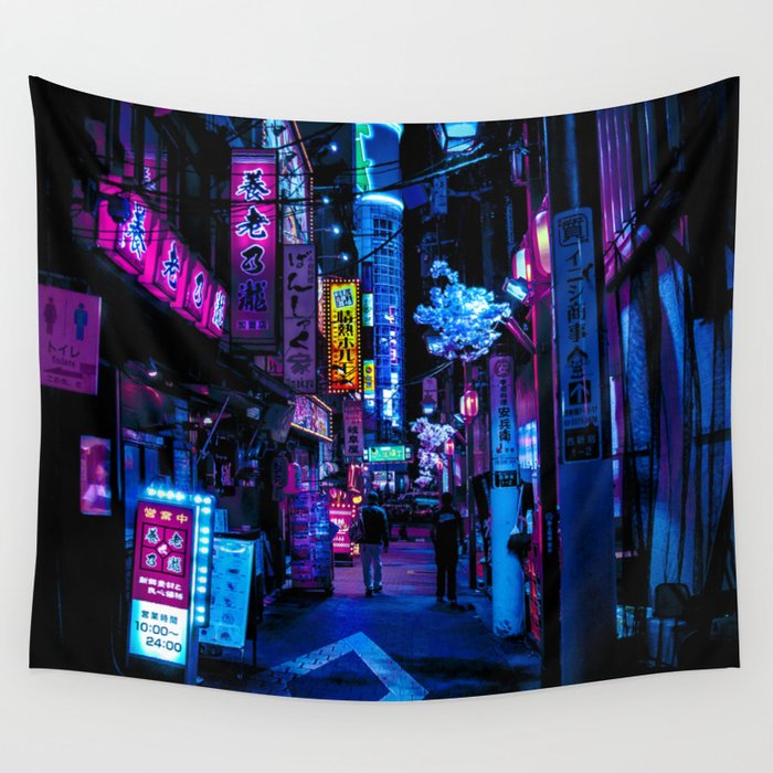 Tokyo s Moody Blue Vibes Wall Tapestry