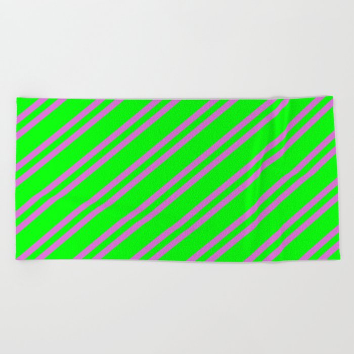 Lime and Orchid Colored Striped Pattern Beach Towel