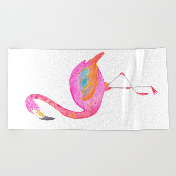 Flamboyant flamingo - bright watercolour painting Beach Towel