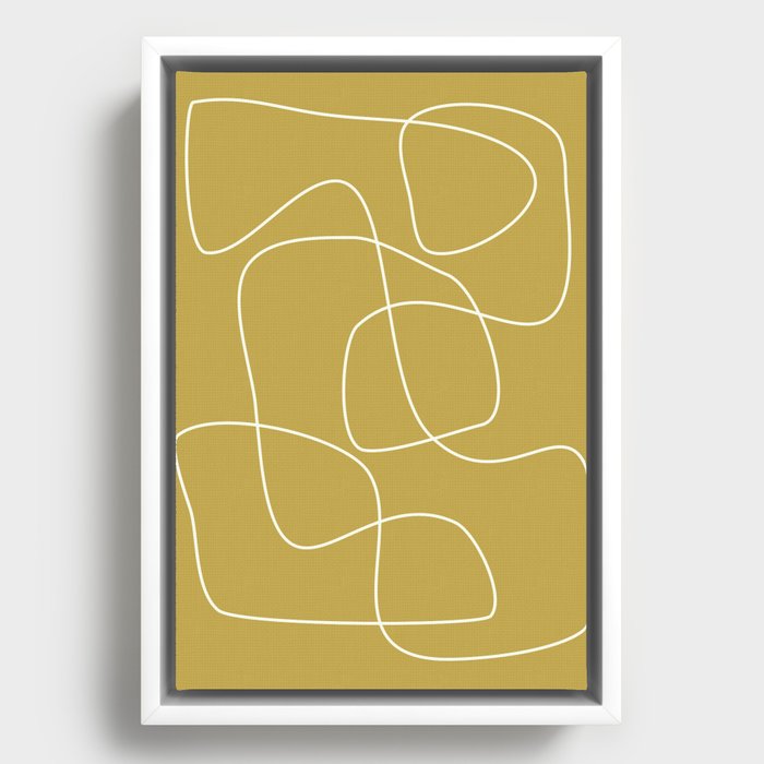 Minimalist Abstract Line Art in Pale Mustard Yellow Framed Canvas
