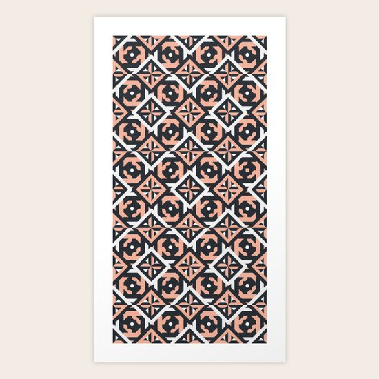 Nuts And Bolts Spanish Floor Tile Pattern In Coral Black And White Art Print By Stripes Society6
