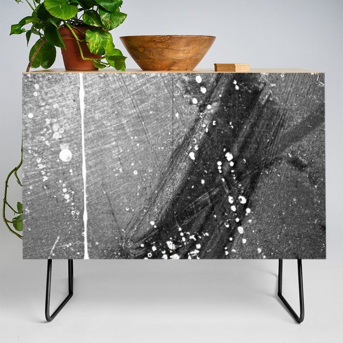 Abstract Black and White Grey Paint Metal Weathered Texture Credenza