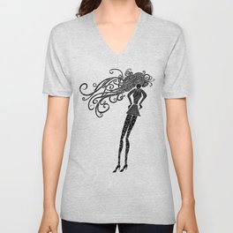 Long hair woman silhouette V Neck T Shirt