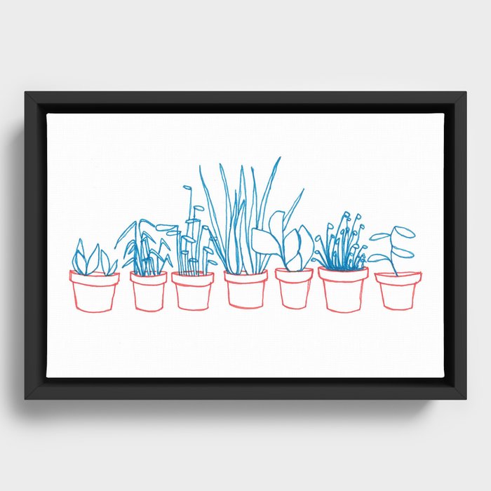 Teal Plants in Red Pots Framed Canvas