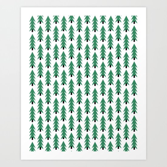 Christmas Tree forest holiday minimal decor festive winter trees green and white Art Print