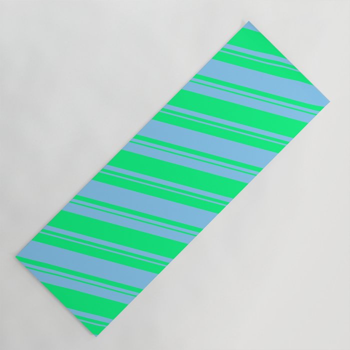 Light Sky Blue and Green Colored Pattern of Stripes Yoga Mat