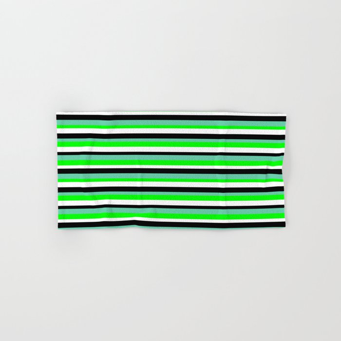 Aquamarine, Lime, White, and Black Colored Lined/Striped Pattern Hand & Bath Towel