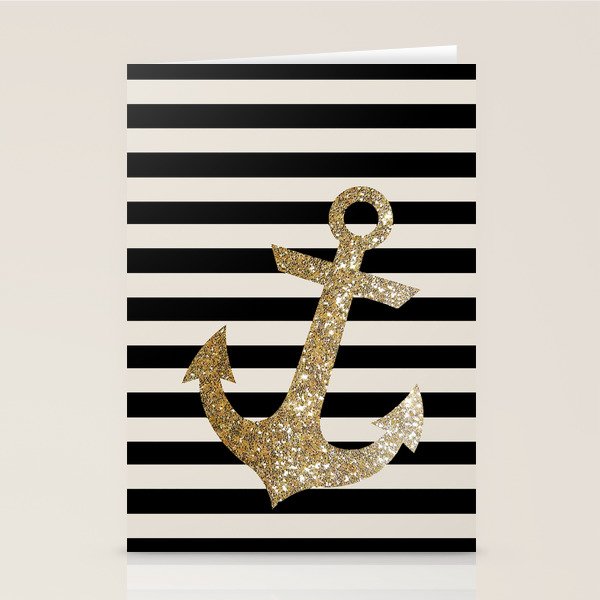 GOLD GLITTER ANCHOR IN BLACK AND NUDE Stationery Cards by colorstudio
