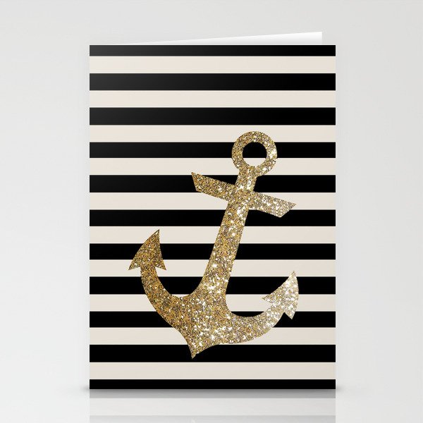 GOLD GLITTER ANCHOR IN BLACK AND NUDE Stationery Cards