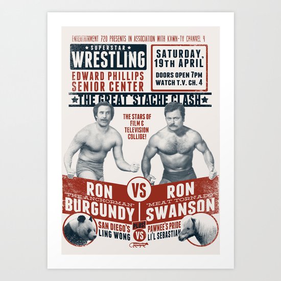 the Great 'Stache Clash (brick & blue variant) Art Print