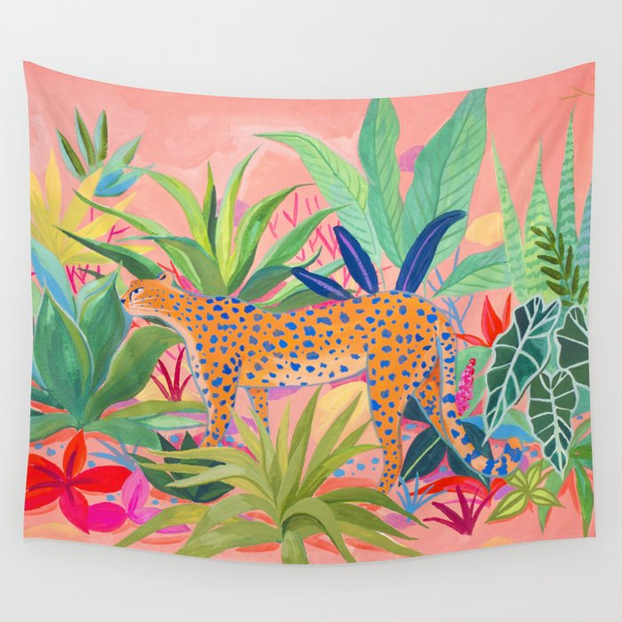 Leopard in Succulent Garden Wall Tapestry