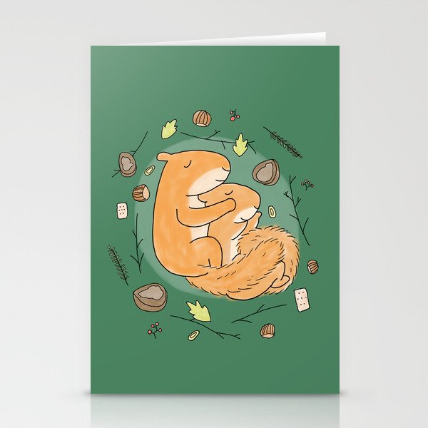 Cute squirrels couple hugging sleeping in autumn winter Stationery Cards