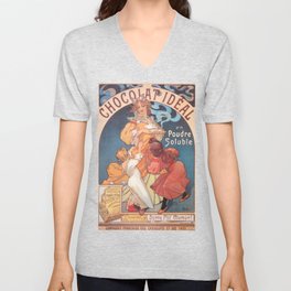 Mucha Chocolate Ideal Vintage Advertising High Resolution (Reproduction) V Neck T Shirt