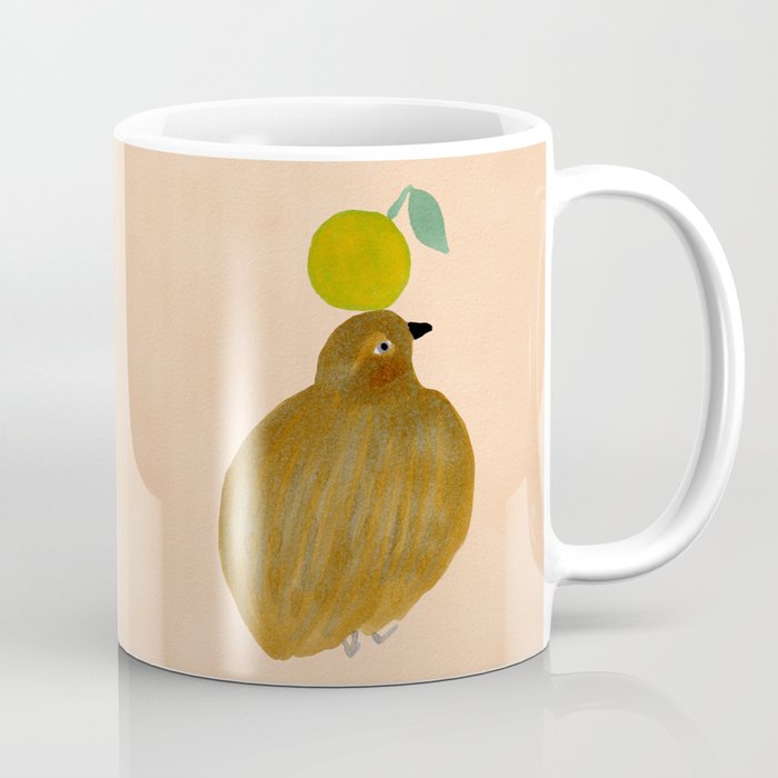 Fat Round Bird and Orange - Brown and Pink Coffee Mug