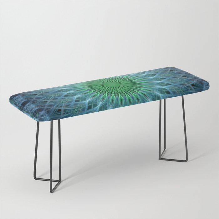 Glowing blue and green mandala Bench