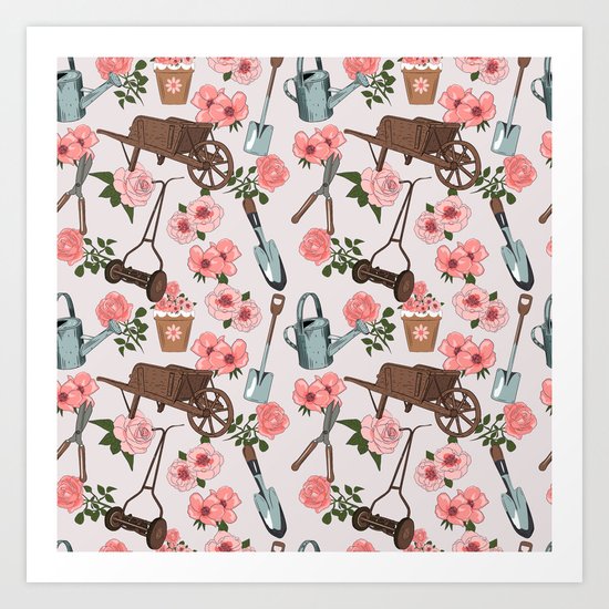 Vintage gardening pattern Art Print