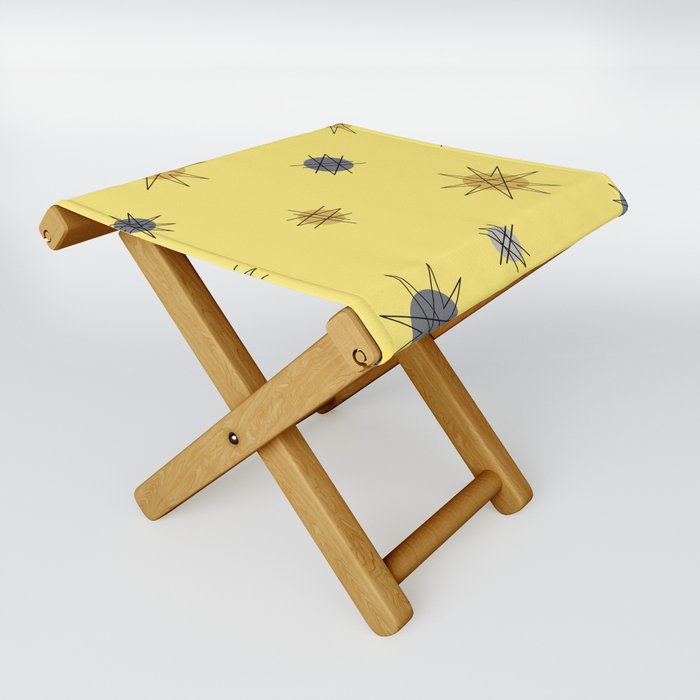 Atomic Age Starburst Planets Yellow Grey Folding Stool