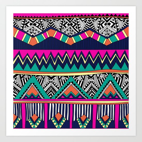 Multicolor tribal background with doodle elements Art Print