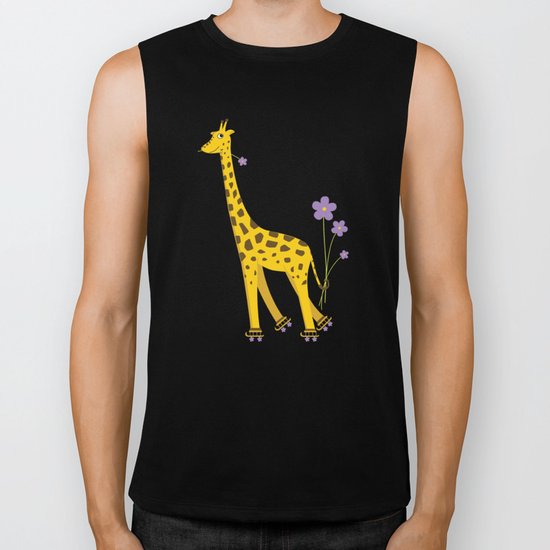 Yellow Funny Roller Skating Giraffe Biker Tank