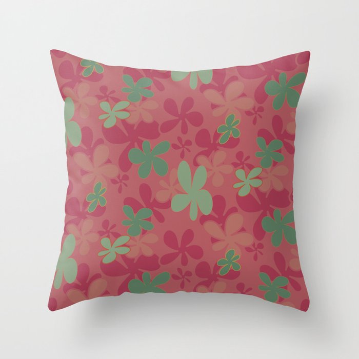 Pink and Green Groovy Flower Pattern Throw Pillow