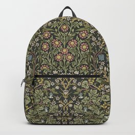 William Morris Vintage Blackthorn Green Charcoal Backpack | Decorative, Vintage, Flowers, Fabric, William Morris, Nature, Victorian, Botanical, Antique, Pattern 