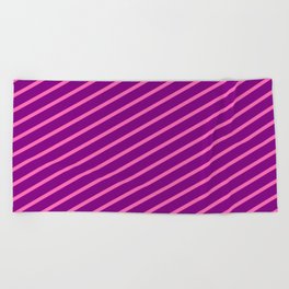 [ Thumbnail: Purple & Hot Pink Colored Stripes Pattern Beach Towel ]