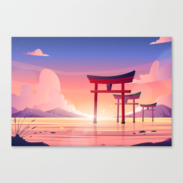 Traditional Japan Torii Gate Sunset Canvas Print