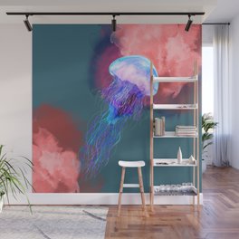Purple Water Coloured Jelly Fish Wall Mural