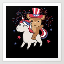 Deer With Unicorn For Fourth Of July Fireworks Art Print