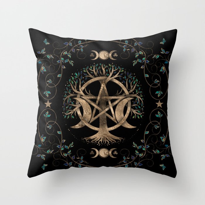 Tree of Life Pentagram Moon Ornament Throw Pillow