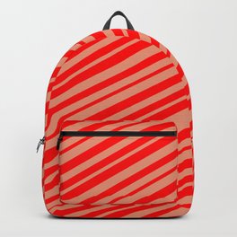 [ Thumbnail: Dark Salmon & Red Colored Striped Pattern Backpack ]