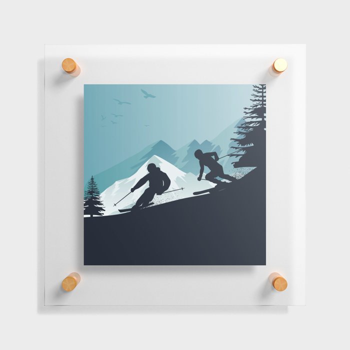 Winter Sport - Best Skiing Design Ever - Blue Background Floating Acrylic Print