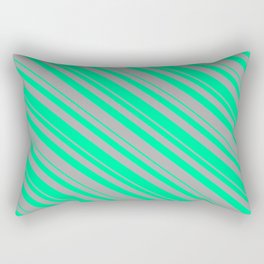 [ Thumbnail: Dark Gray and Green Colored Lines Pattern Rectangular Pillow ]