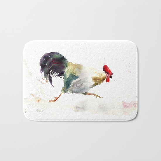 Symbol of 2017 Year, watercolor rooster, cock, cockerel Bath Mat